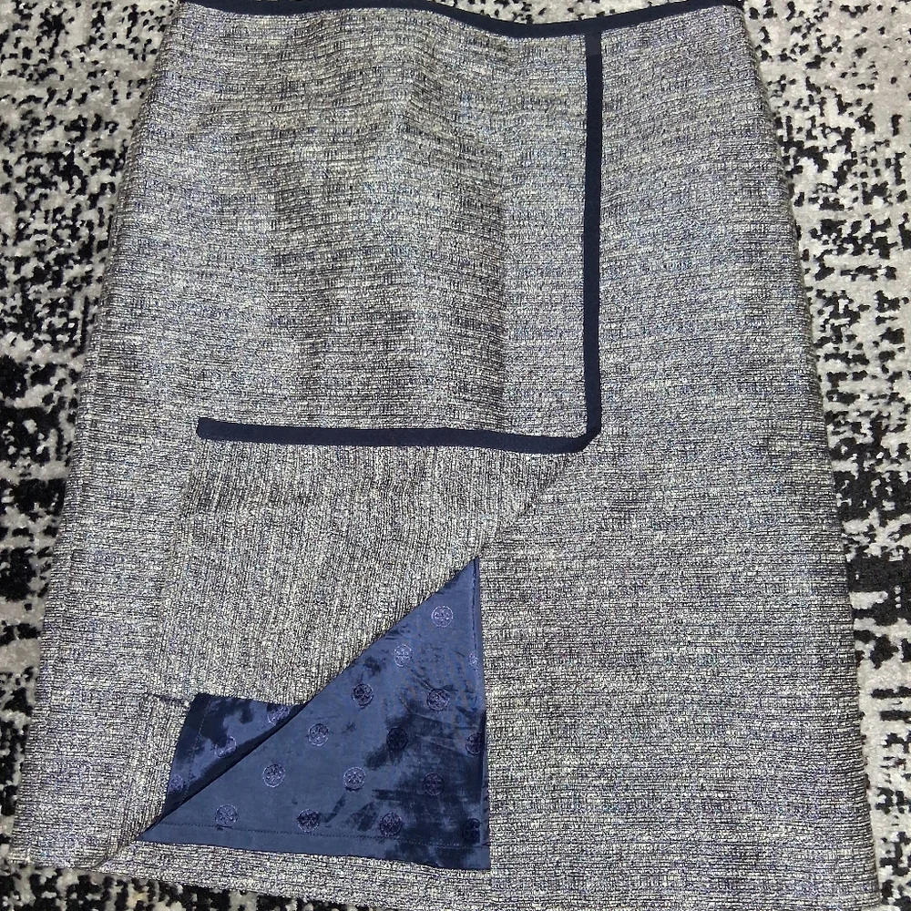 NWT Tory Burch Size 6 Tan & Blur Faux Wrap Jacquard Skirt! - Picture 5 of 15